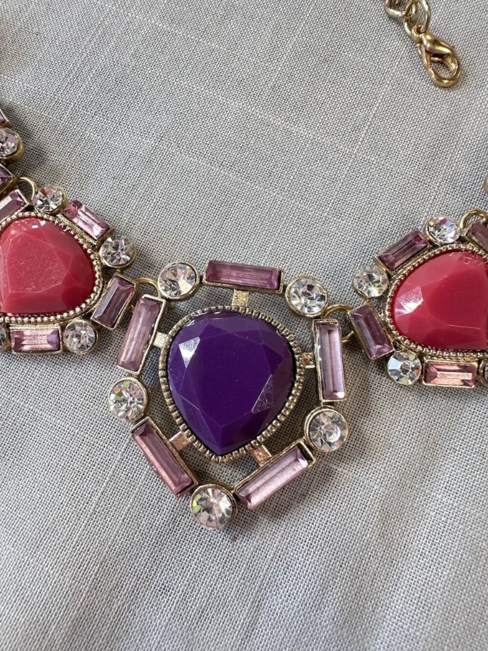 Pink Purple and Rhinestone Statement Necklace - Picture 9 of 13